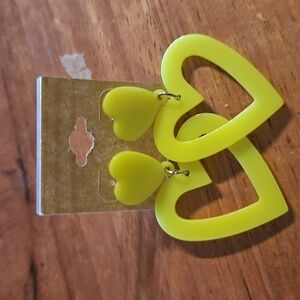 Neon yellow heart earrings